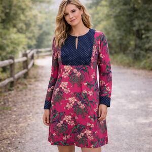 Maeve Magenta Navy Floral Birds of Paradise  Shift  Dress 0